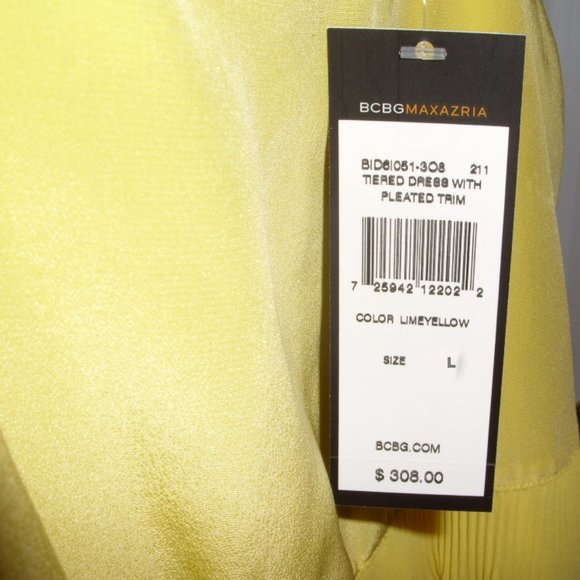 HP🎉BCBGMaxAzria tiered Mini Dress Silk L yellow NWT - Picture 5 of 5